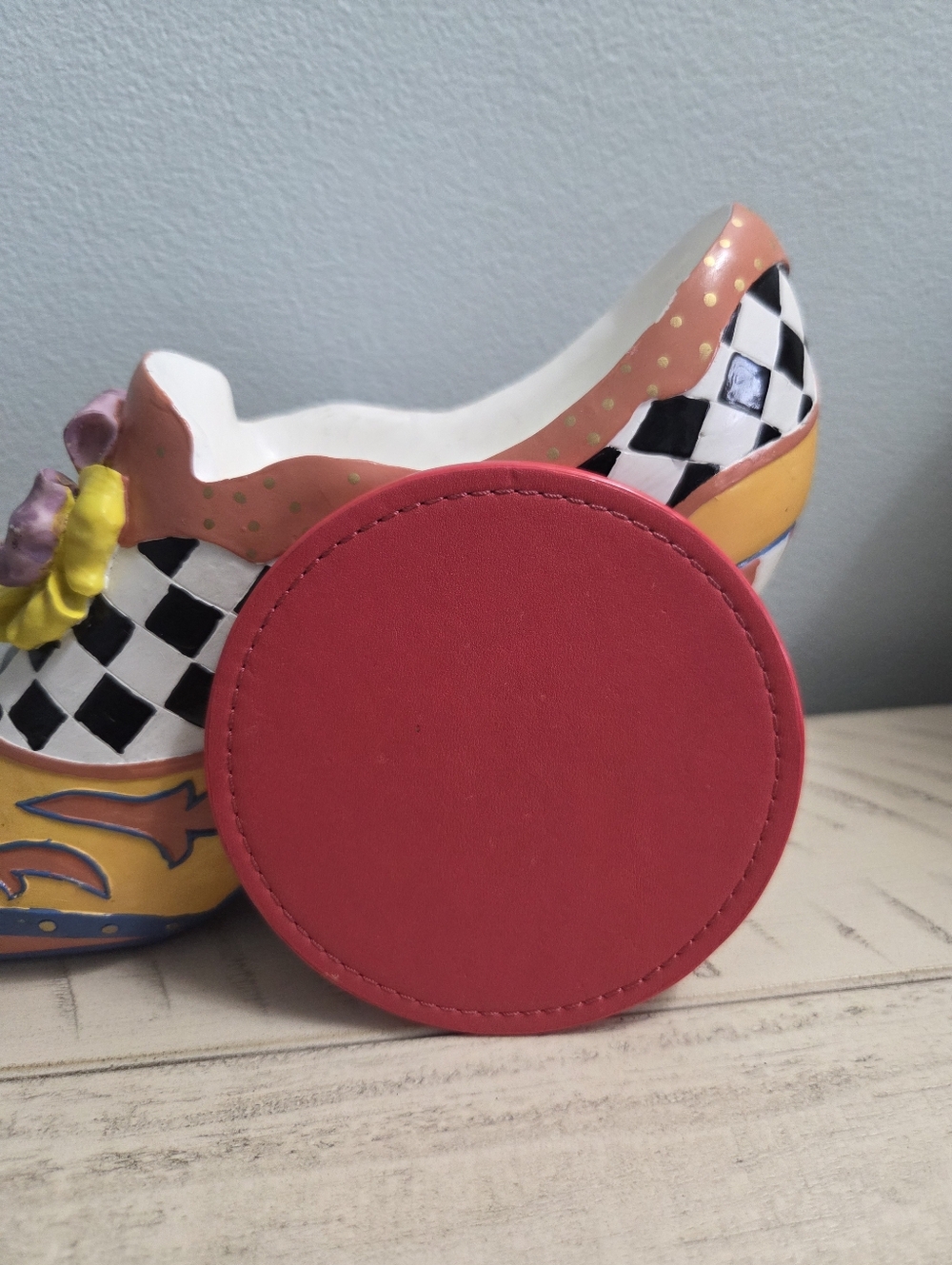 Coach Logo Embossed Leather Coasters Red & Teal, Set of 2 EUC - Picture 6 of 8